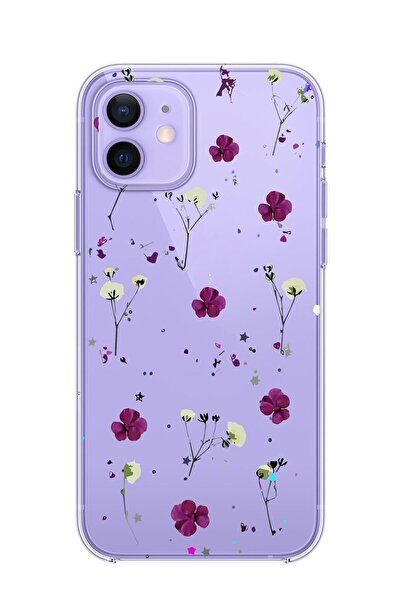 3GEN CASE iPhone 12 & iPhone 12 Pro Compatible Purple Flowers Patterned Trans...