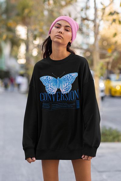 SEVBANO Conversion Butterfly Printed Unisex Oversize Design Sweatshirt