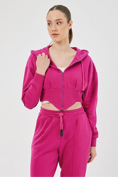 POODLE Hanorac crop cu fermoar cu 3 fire pentru femei
