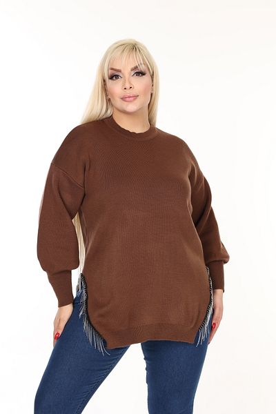 MJORA Crew Neck Comfortable Fit Chain Detailed Slit Knitwear Sweater