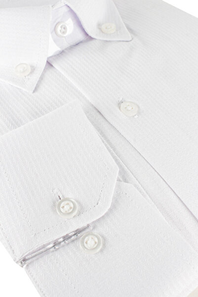 Varetta Men's White Striped Long Sleeve Large Size Wide Cut Pocket Shirt