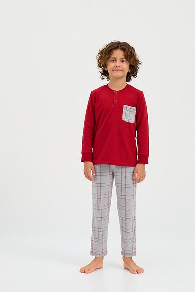 Katia&Bony Boy's Think Happy Striped Pajama Set Claret Red