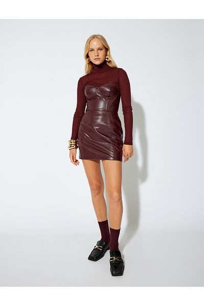 Koton Trägerloses Mini-Kleid aus Kunstleder mit Herzausschnitt