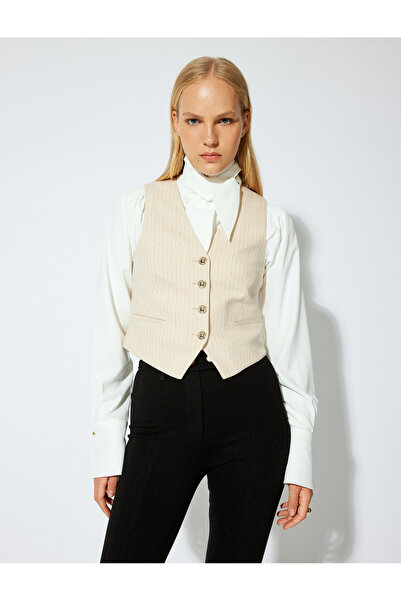 Koton Takım Yeleği V Yaka Gol Düğme Detaylı Cepli