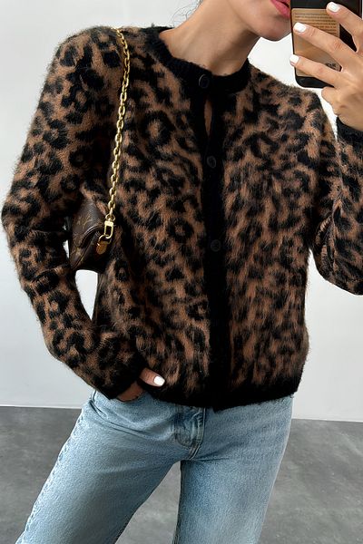 Jose Clothing Дамска висококачествена трикотажна жилетка Lioren с леопардови шарки