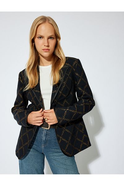 Koton Shiny Patterned Double Breasted Blazer Jacket - Buttoned Pocket