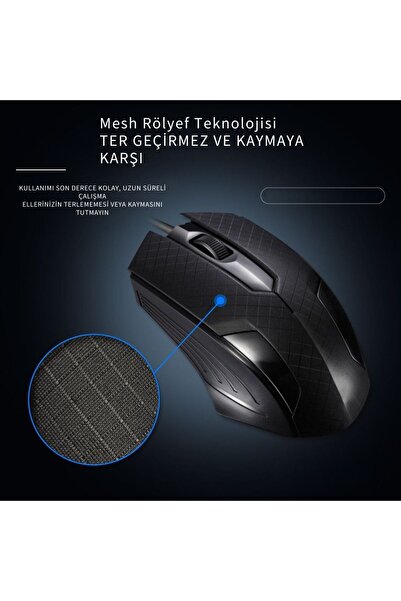 Zineets Siyah Kablolu Optik 1500DPİ Mouse HEDİYELİ Modern Tasarım PC Notebook USB Mouse