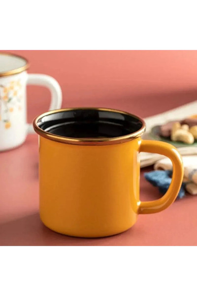 FAYA HOME Bonera  Emaye 2 li Kupa Bardak   - Sarı Renk- 550 Cc
