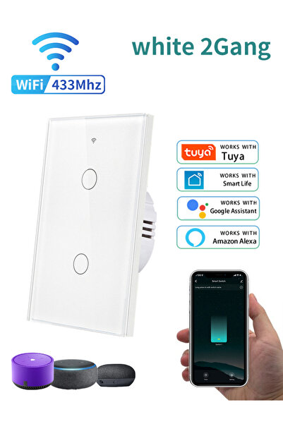 GGBEE مفتاح إضاءة ذكي Tuya WiFi أبيض 2 عصابة تحكم عن بعد تطبيق الولايات المتحدة 1/2/3/4 عصابة لا يتطلب سلك محايد