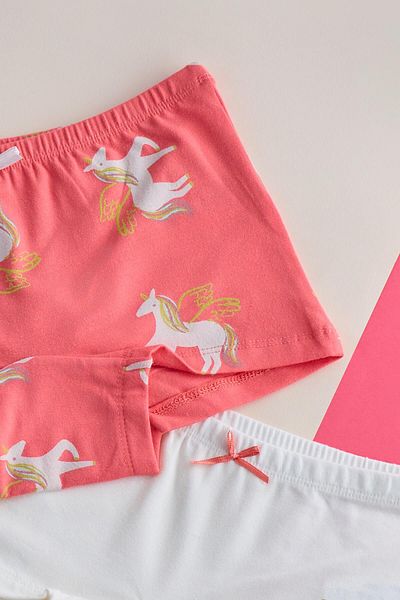 Katia&Bony Girl's 2 Pack Unicorn Boxers Ecru/Pink