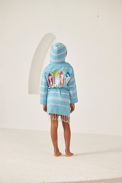 Katia&Bony Halat de baie Peshtemal cu imprimeu pentru placă de surf de culoare albastră pentru băiat
