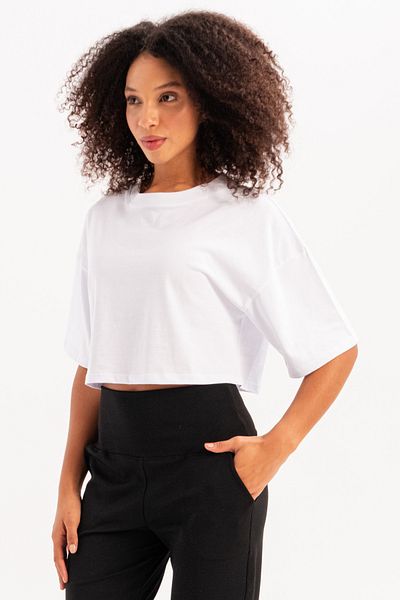 JUSTEVER Γυναικείο T-Shirt 100% Cotton Crop Crew Neck Λευκό - Maia