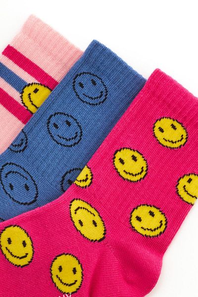 Katia&Bony Women's 3 Pack Happy Socks Fuchsia-Blue-Pink