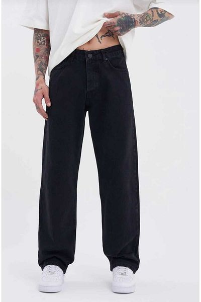 Denim Μαύρο φαρδύ ανδρικό παντελόνι