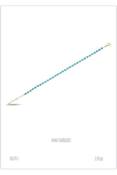 Goldstation 14 Ayar Altın Bileklik Doğal Turkuaz Taşlı