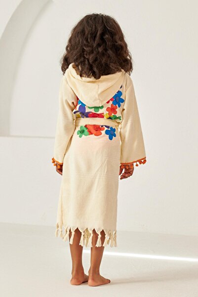 Katia&Bony Ecru Girl's Peshtemal - Floral print και μπουρνούζι