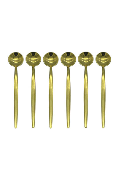 Kitchen Design Lab Gold Yuvarlak Tatlı Kaşık Seti 6 Adet, 18/10 Paslanmaz Çelik 6 Kişilik Tatlı Kaşığı Seti 18cm