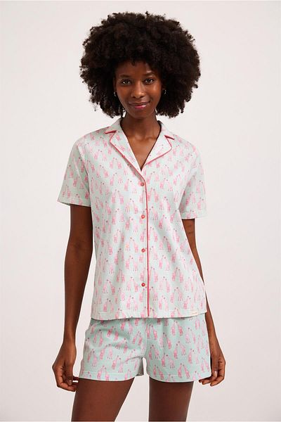 Katia&Bony Γυναικεία πιτζάμα Fun Giraffe Buttoned Top Green