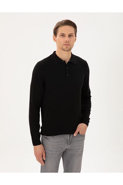 Pierre Cardin Μαύρο Slim Fit Polo Neck Basic Knitwear Πουλόβερ 50296584-vr046