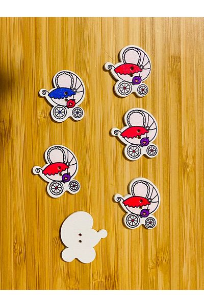Kartopu Decorative Painted Phaeton Wood Button 29 X 26 Mm. Pack of 6. Mix. V1.