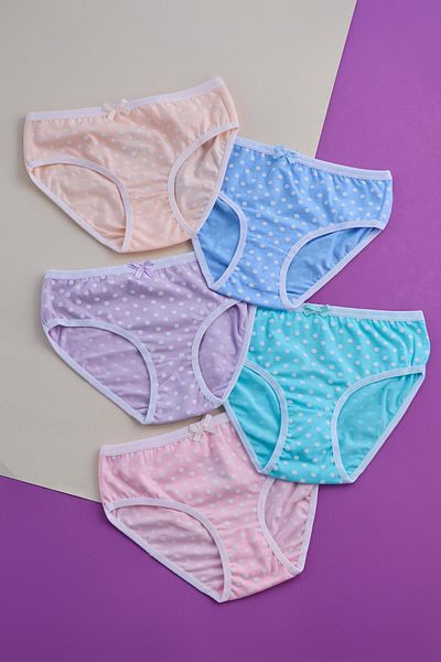 Katia&Bony 5 Pack Colorful Polka Dot Detailed Slips for Girls