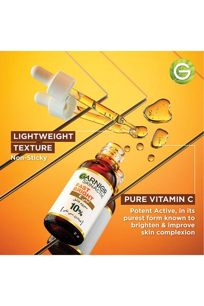 Garnier SkinActive Fast Bright Overnight Face Serum 10% Vitamin C, for dullness & Dark spots, 30ml