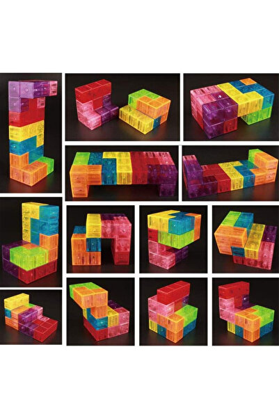 TOYFEST Renkli Şeffaf 7 Parçalı Mıknatıslı 3X3 Manyetik Küp Zeka Sabır Rübik Küpü