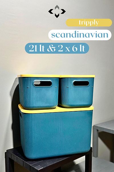 LİGROUND Scandinavian Tripply Green 3-Piece 6 Lt & 21 Lt Storage Box with Lid - Organizer - Decorative Box