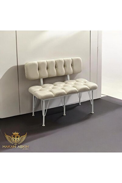 BY HAKAN AŞKIN Beyaz Metal Ayaklı Metal Alt Kasalı BabyFace Kumaş Ekru Renk N...