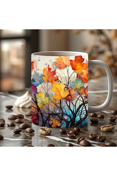 Evion Autumn Flowers Shaped 3D Design Ceramic Mug - Gift Mug