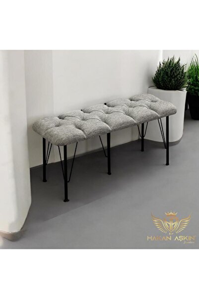 BY HAKAN AŞKIN Metal 5 Ayaklı Keten Kumaş Puf & Bench Gri 2024