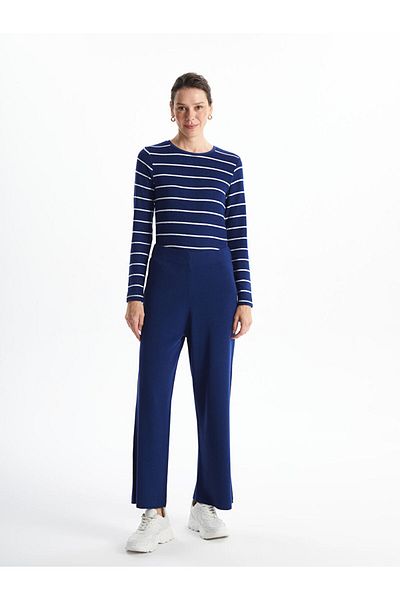 LC Waikiki Straight Wide Leg Women's Knitwear Trousers with Elastic Waist