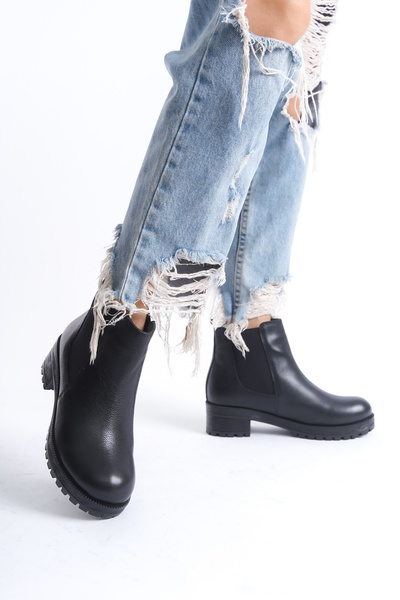 DERİ LİFE Hakiki Deri Fermuarlı Günlük Bağcıklı Kısa Kadın Bot / Bootie