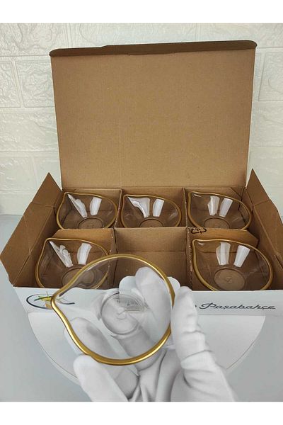 İnova Home Decor 6-Piece Oval Mini Sauce Bowl Snack Bowl Set - Gold Detail
