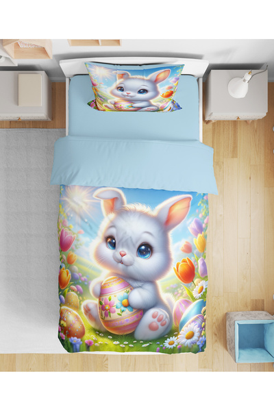 Erays Home Cute Rabbit 3D Digital Printed Set de lenjerie de pat pentru copii...