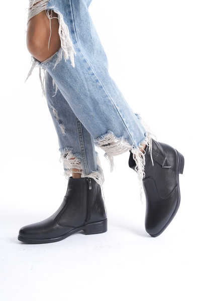 DERİ LİFE Hakiki Deri Fermuarlı Günlük Kısa Kadın Bot / Bootie