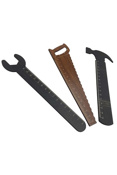 şamaksesuar Set of 3 3mm Mdf Wood Ruler 15cm Saw-Hammer-English Wrench