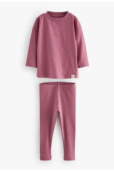 Next Baby Cotton Solid Long Sleeve 3-Piece Bottom Top Set