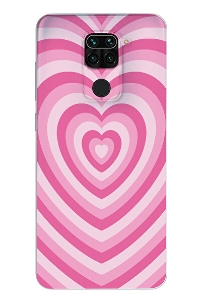 moonset Xiaomi Redmi Note 9 Uyumlu Pembe Kalp Tasarımlı Baskılı Şeffaf Telefo...