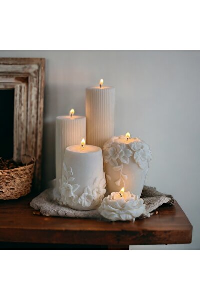 Minimum Stories Passion 5'li Beyaz Baton-Rattan-Şakayık Dekoratif Mum Seti