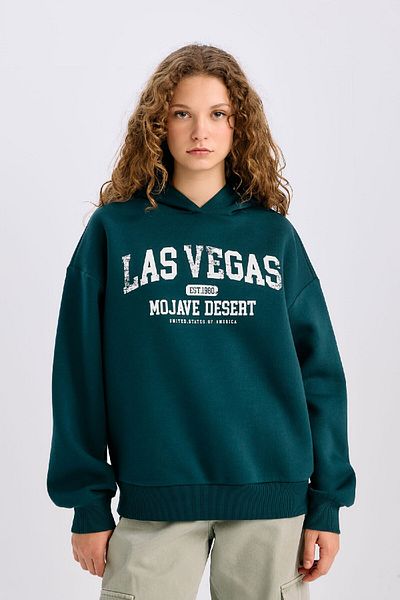 DeFacto Bedrucktes Sweatshirt aus dickem Stoff mit normaler Passform und Rundhalsausschnitt E3331AXNS