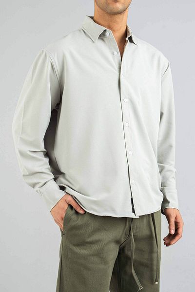 bombe Ανδρικό πουκάμισο Γκρι Slim Fit Εύκολο στο σιδέρωμα Απορροφητικό ιδρώτα Αναπνεύσιμη Υφή Four Seasons Oversize Classic πουκάμισο