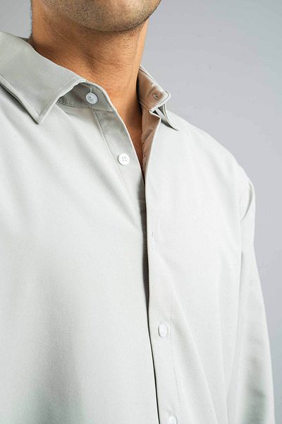 bombe Ανδρικό πουκάμισο Γκρι Slim Fit Εύκολο στο σιδέρωμα Απορροφητικό ιδρώτα Αναπνεύσιμη Υφή Four Seasons Oversize Classic πουκάμισο