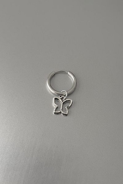 Jaida Moda Unisex Silver Butterfly Figured Steel Dangle Hoop Earrings