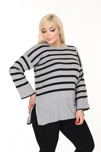 MJORA Crew Neck Striped Slit Comfortable Fit Knitwear Sweater