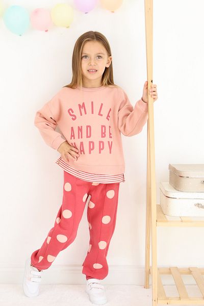Harika KIDS Girl's Smile and Happy Printed Thick Tracksuit Set