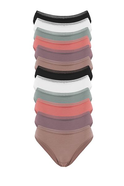Soho Mood Pachet de 12 chiloți slip bikini din dantelă din bumbac pentru femei