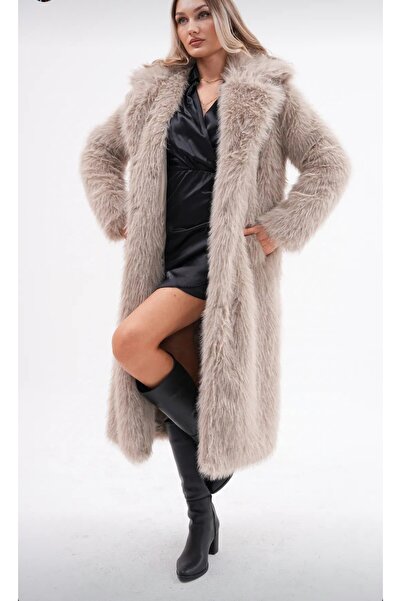 Kısmetin Butiği تمييز لون الحجر الرمادي للنساء - عشاق الفراء المبطنة الطويلة ذات الجودة الخاصة