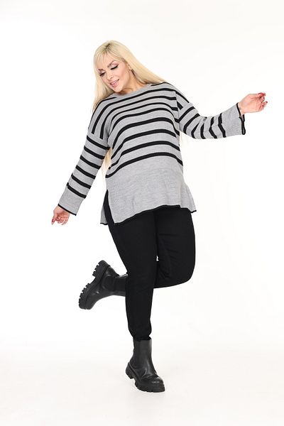 MJORA Crew Neck Striped Slit Comfortable Fit Knitwear Sweater
