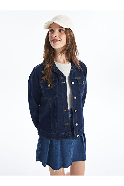 LC Waikiki Siyah Gömlek Yaka Kadın Jean Ceket